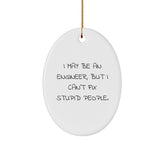 Funny Engineer Oval Ornament Gifts for Engineer Friends - 'I May Be An Engineer, But I Can't Fix Stupid People' Christmas Unique Gifts from Family, Coworkers to Friends - Image 1